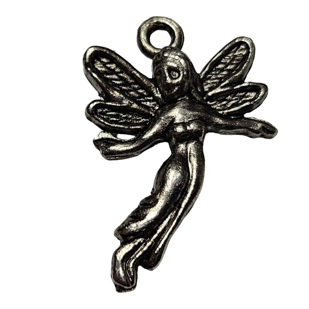 Small Silver Fairy Charm Pendant 1 Inch Lightweight Design For Jewelry Making &